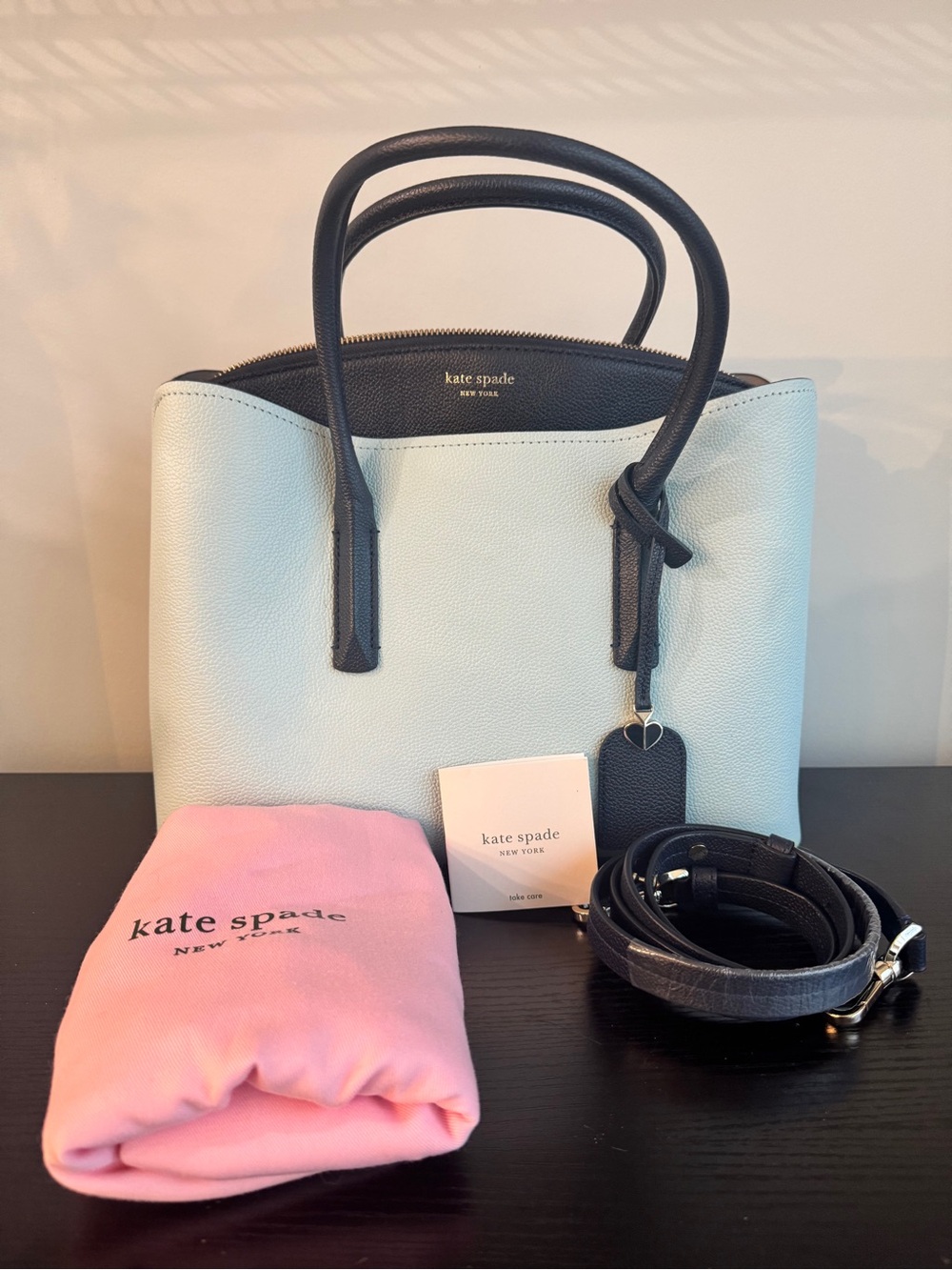 kate spade Two-Tone Pale Blue and Navy Pebbled Leather Satchel